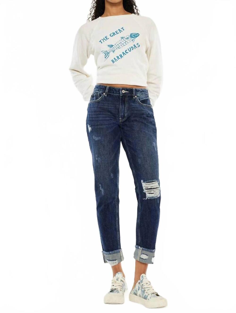 NEW KANCAN high rise distressed boyfriend jeans in blue